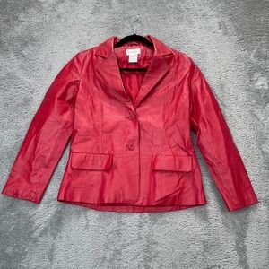 Vintage Chadwicks Jacket Womens 10 Petite Red Leather Blazer Coat Notch Lapel